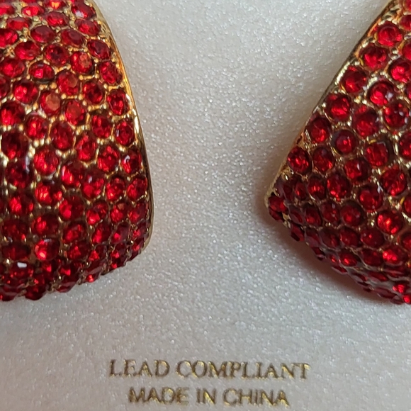 Ruby Red and Gold Rhinestone Earrings - Picture 2 of 7